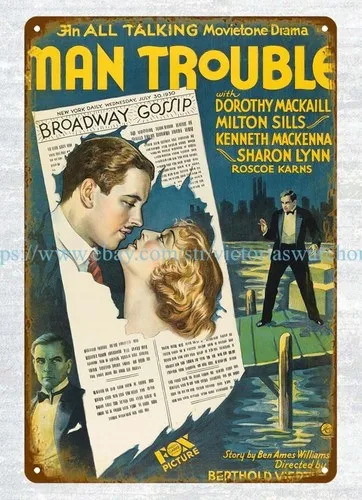 home wall decor 1930 MAN TROUBLE MOVIE POSTER metal tin sign