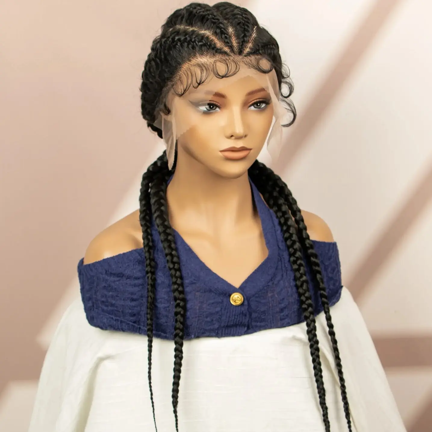 

Парики с косами Cornrow, полный кружевной синтетический парик, косички без узлов, темно-черный, 30-дюймовый парик с косами для женщин