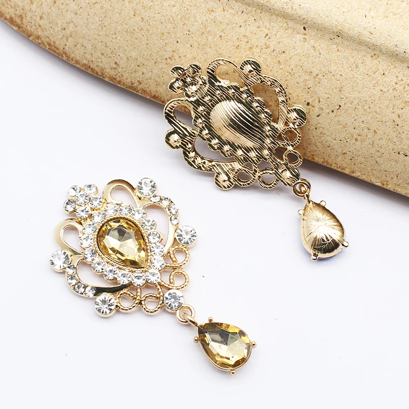 Gold Color Flat Bottom Brooch Rhinestone Embellished Fashion Accessories DIY Handmade Pendant Jewelry Accessories
