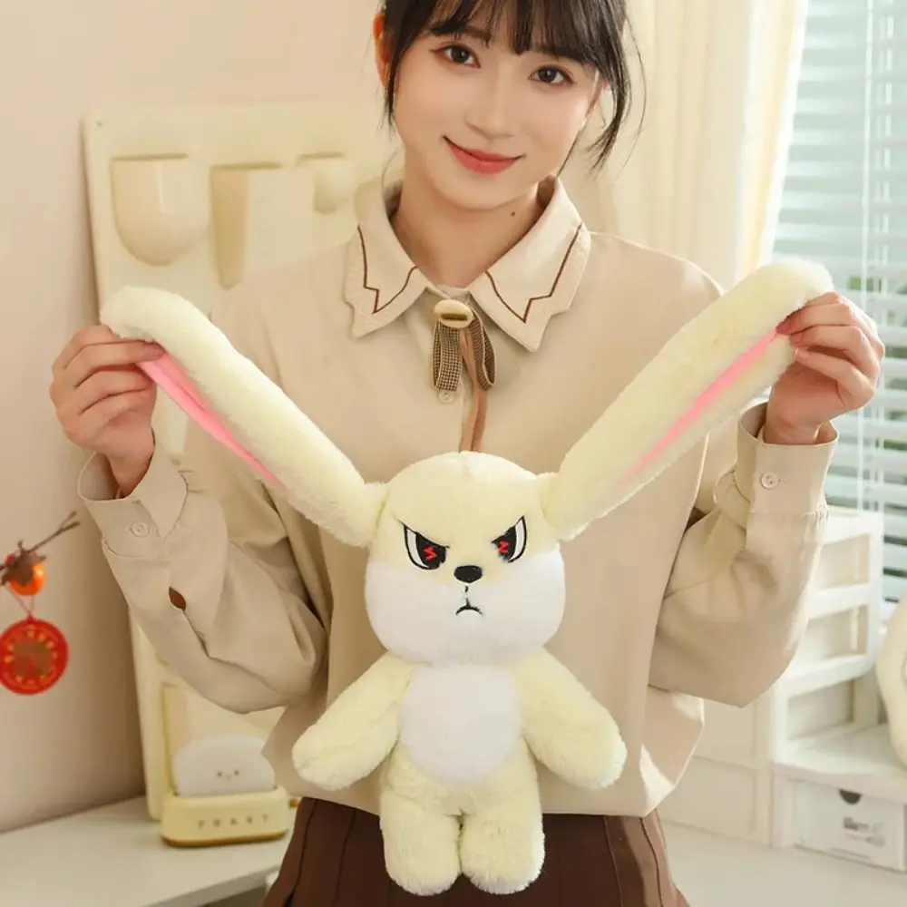 Head Can Rotated Long Ear Rabbit Plush Doll PP Cotton 2 Facial Emoticon Rabbit Plush Toy Collectible Ornament