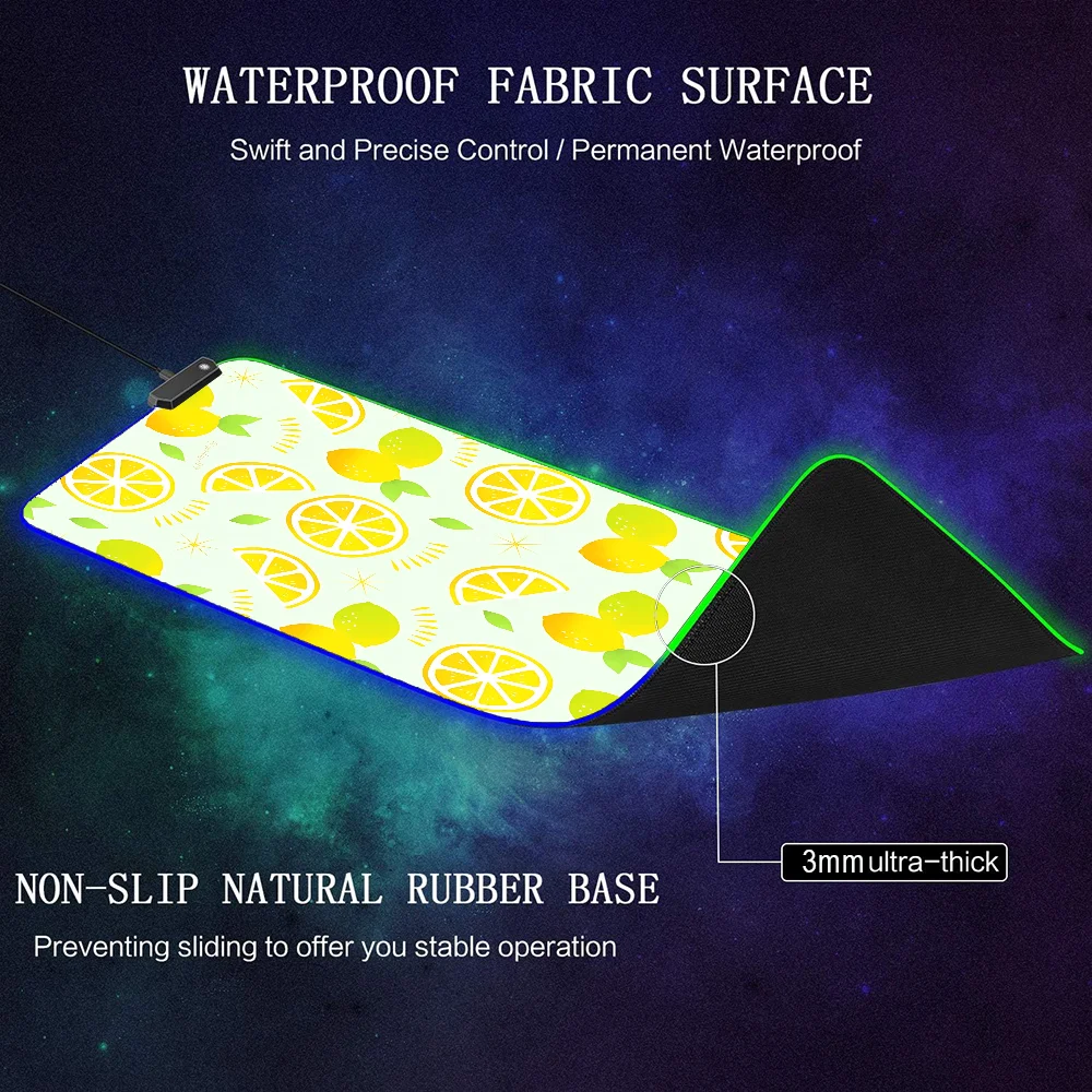 Gaming Mouse Mat Backlit Lemon Mousepad Rgb Mouse Pad Kawaii LED Mause Pad Gamer Gaming Desk Accessories Deskmat Mats Anime Pc