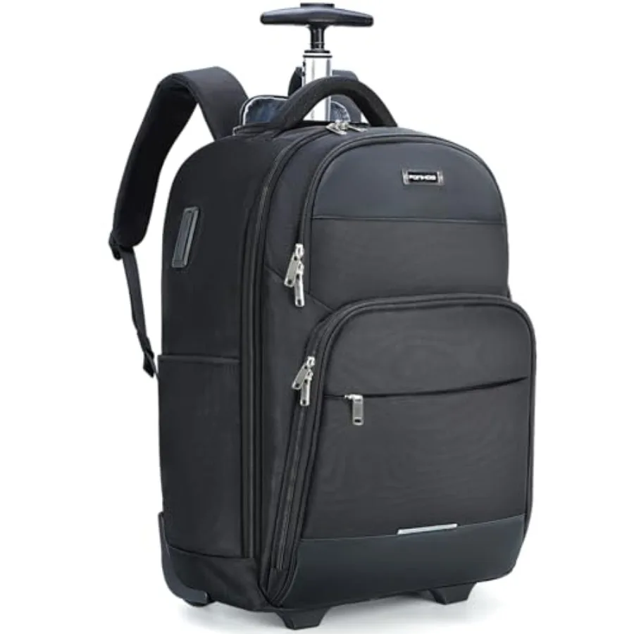 Rolling Backpack 30L Travel Laptop Backpack with Wheels 15.6 Inch Roller Carry on Luggage with USB Charging Port Flight Approve