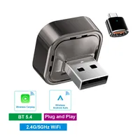 Adaptador CarPlay inalámbrico 2 en 1 para iPhone, convierte cable a CarPlay inalámbrico, Plug & Play, BT 5,4 WIFI 5Ghz conexión automática rápida