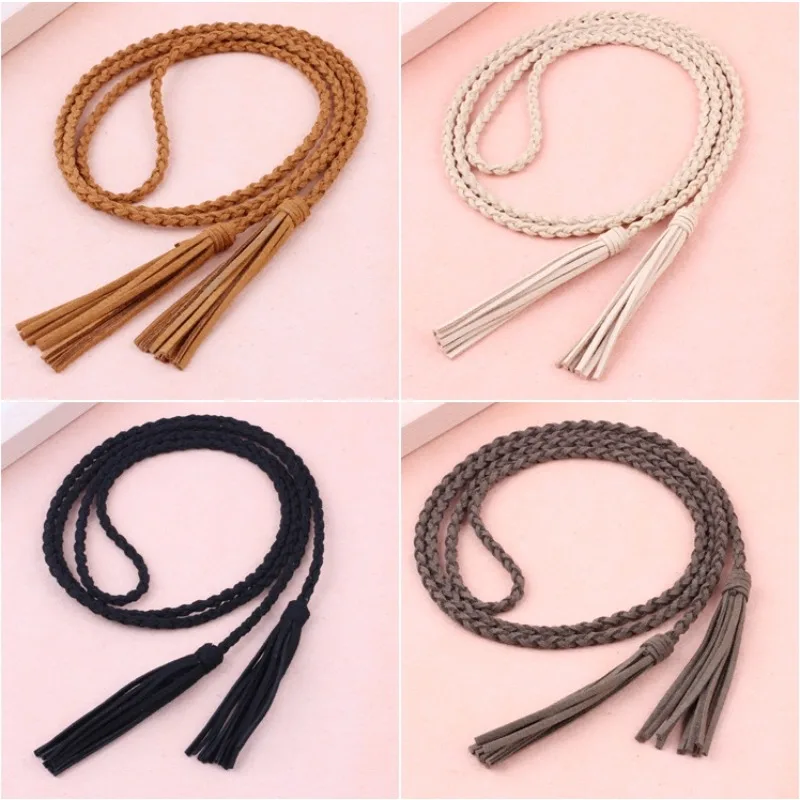 

Lady's Chinese Style Braided Woven tassel Thin Belt Decorated Waistband Hot Casual Belts for Dress