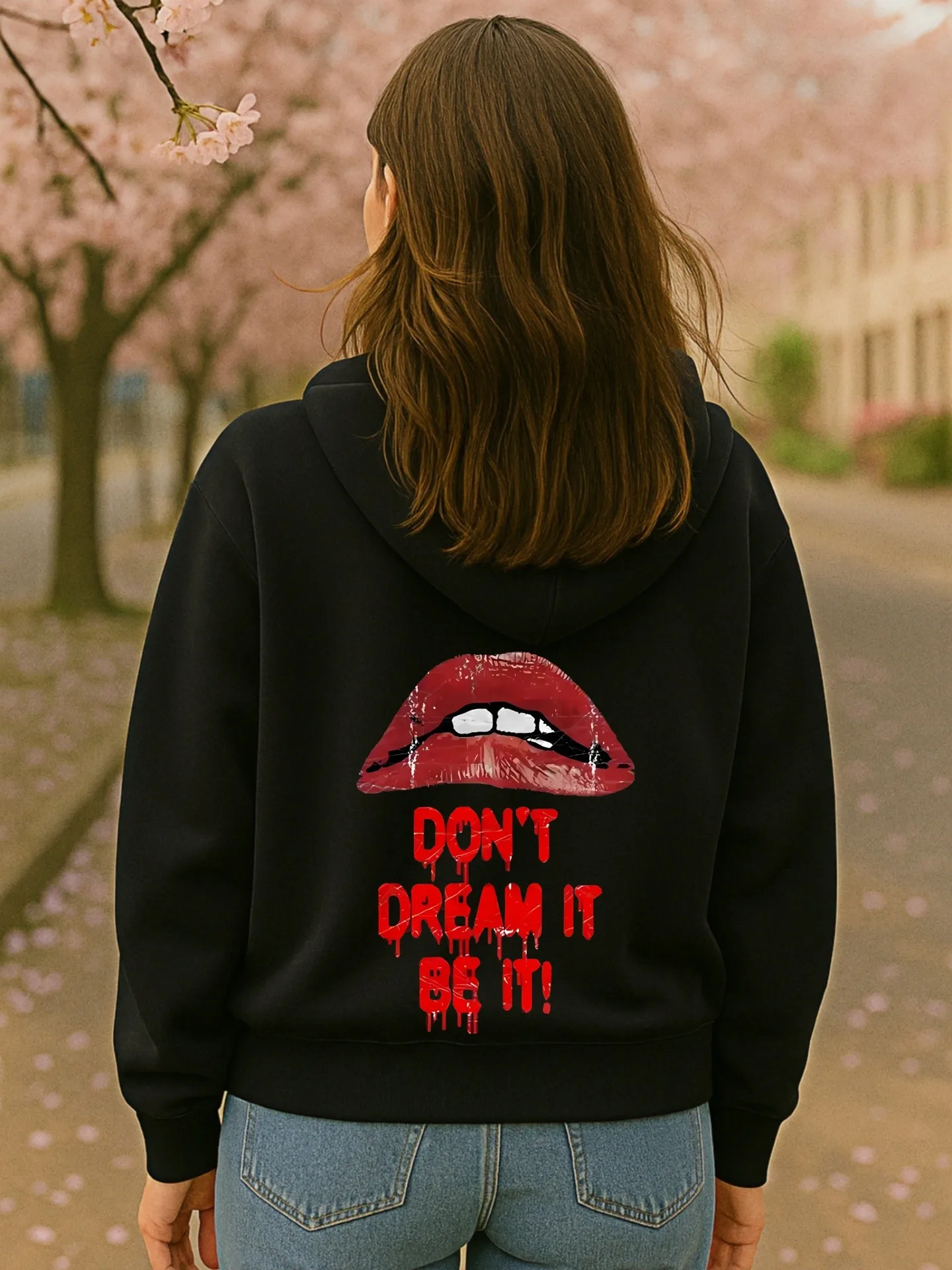 هوديي جرافيك للنساء، شفة - طباعة حروف، جمالية كاجوال، قماش ناعم، ملابس يومية غير رسمية، للمراهقين