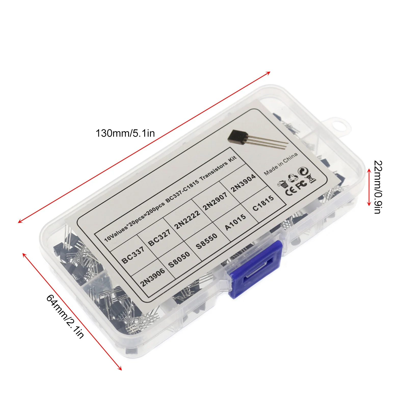 200 PZ TO-92 NPN P-NP P-ower Transistor 10 Tipi di Valori Kit Set BC337/ BC327/ 2N222/ 2N2907/ 2N3904/ 2N3906/ S8050/ S8550/ A1015