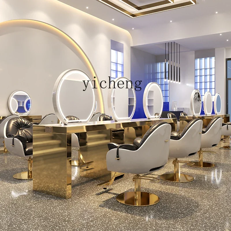 hair salon mirror table marble countertop special lamp cabinet integrated perm and dye mirror