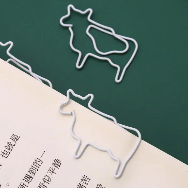 

White Cow Creative Cartoon Paper Clip Metal Animal Shape Cute Bookmark Paper Pins Office Paper Clips Decorative Paperpins