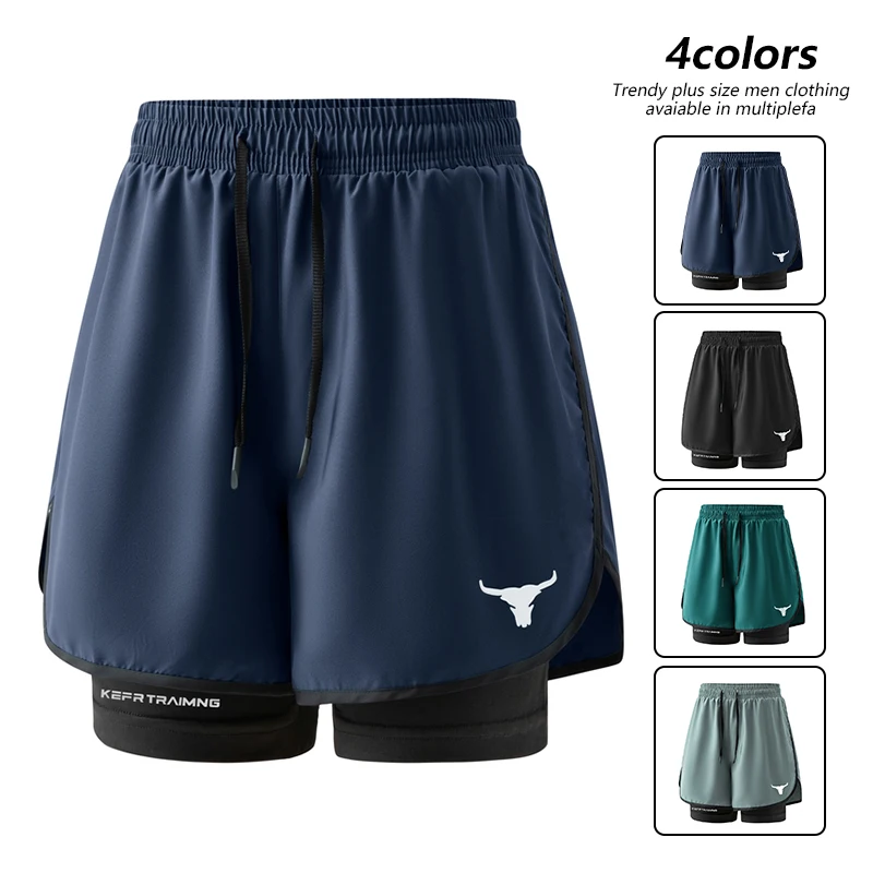

Summer Men's 2-in-1 Running Shorts Quick Drying Breathable Active Training Exercise Jogging Cycling Shorts Men with Longer Liner