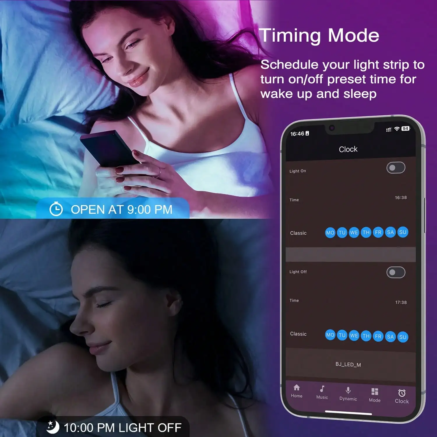 ไฟ LED แถบยาว 16 ฟุต-100 ฟุต ซิงค์กับเสียงเพลง พร้อมรีโมท 44 ปุ่ม และควบคุมผ่านแอป สำหรับตกแต่งห้อง งานปาร์ตี้ และวันหยุด