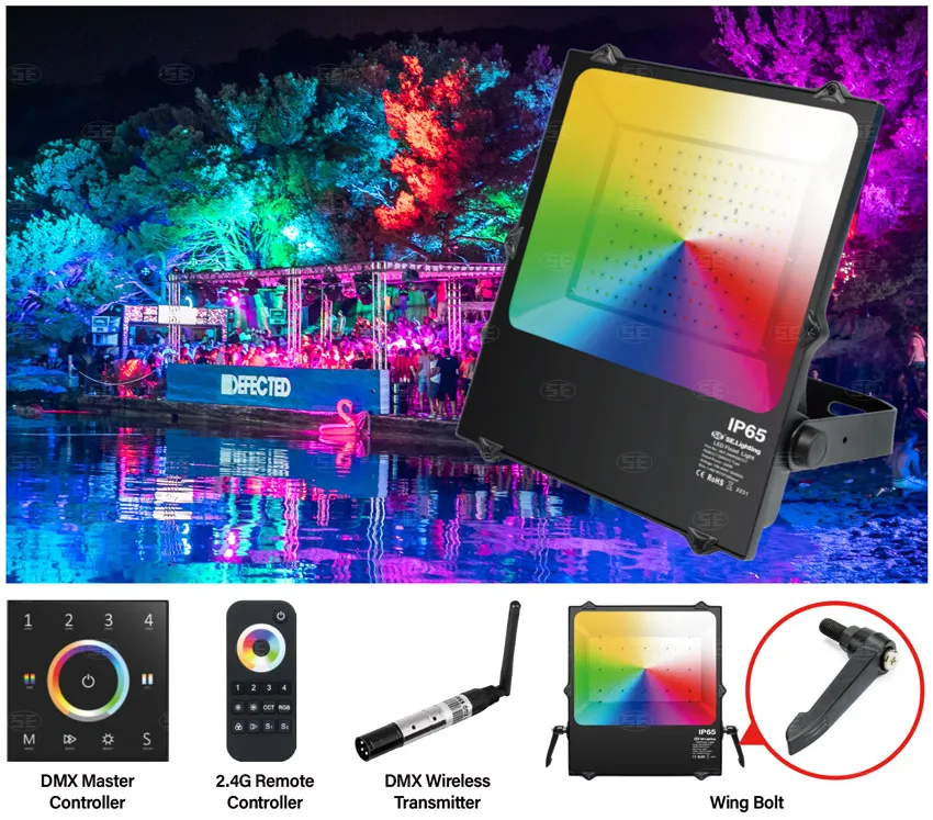 

2025 hot sale DMX 512 CCT RGB RGBW RGB+CCT RGBCW IP65 Outdoor 100W 150W 200W LED Flood Light Stage Light With 5 Years Warranty