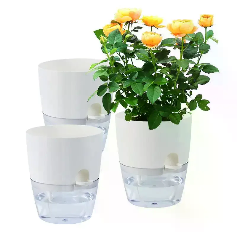 1Pcs Transparent Double Layer Plastic Self-watering Planters Lazy Hydroponic Flower Pot Automatic Water Absorbing Flowerpot