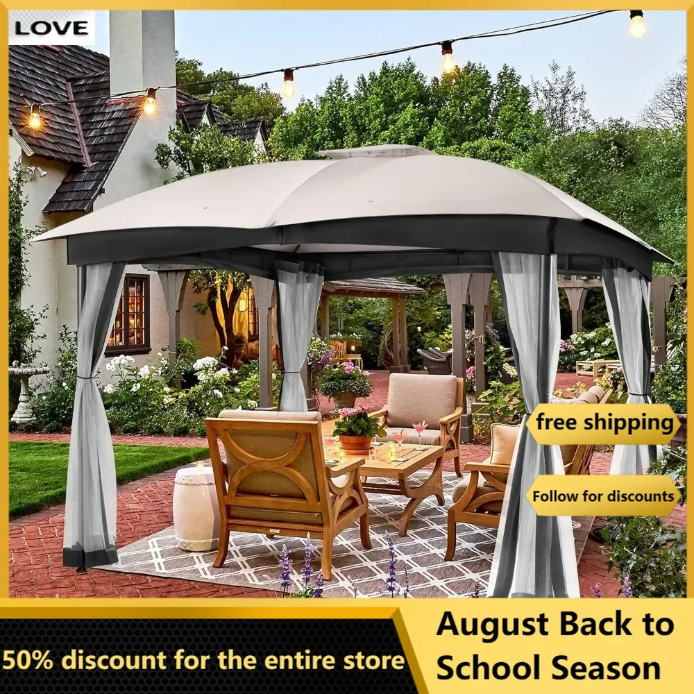 

Беседка для беседки Patio10x12, беседка с двойным вентиляционным навесом, уличная беседка с конфиденциальной сеткой, простая установка, павильон для внутреннего дворика
