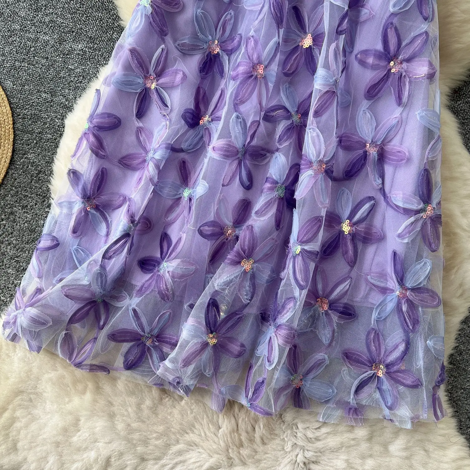 Autumn Winter Flower Embroidery Sequin Mesh Midi Skirts Women 2026 Korean Style Fashion Elegant High Waist Faldas