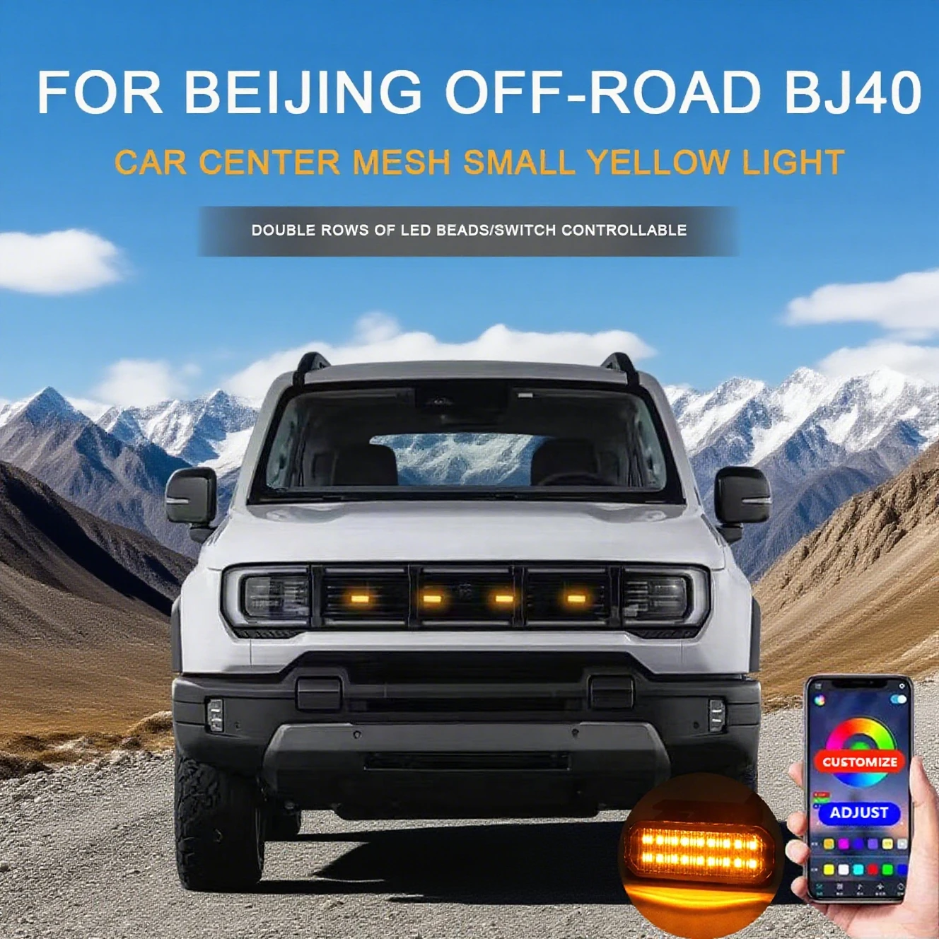 

FOR BEIJING OFF-ROAD BJ40 Front Grille Led Lights Car LED Daytime Running Light Yellow White 4 Pcs center mesh small yellow ligh