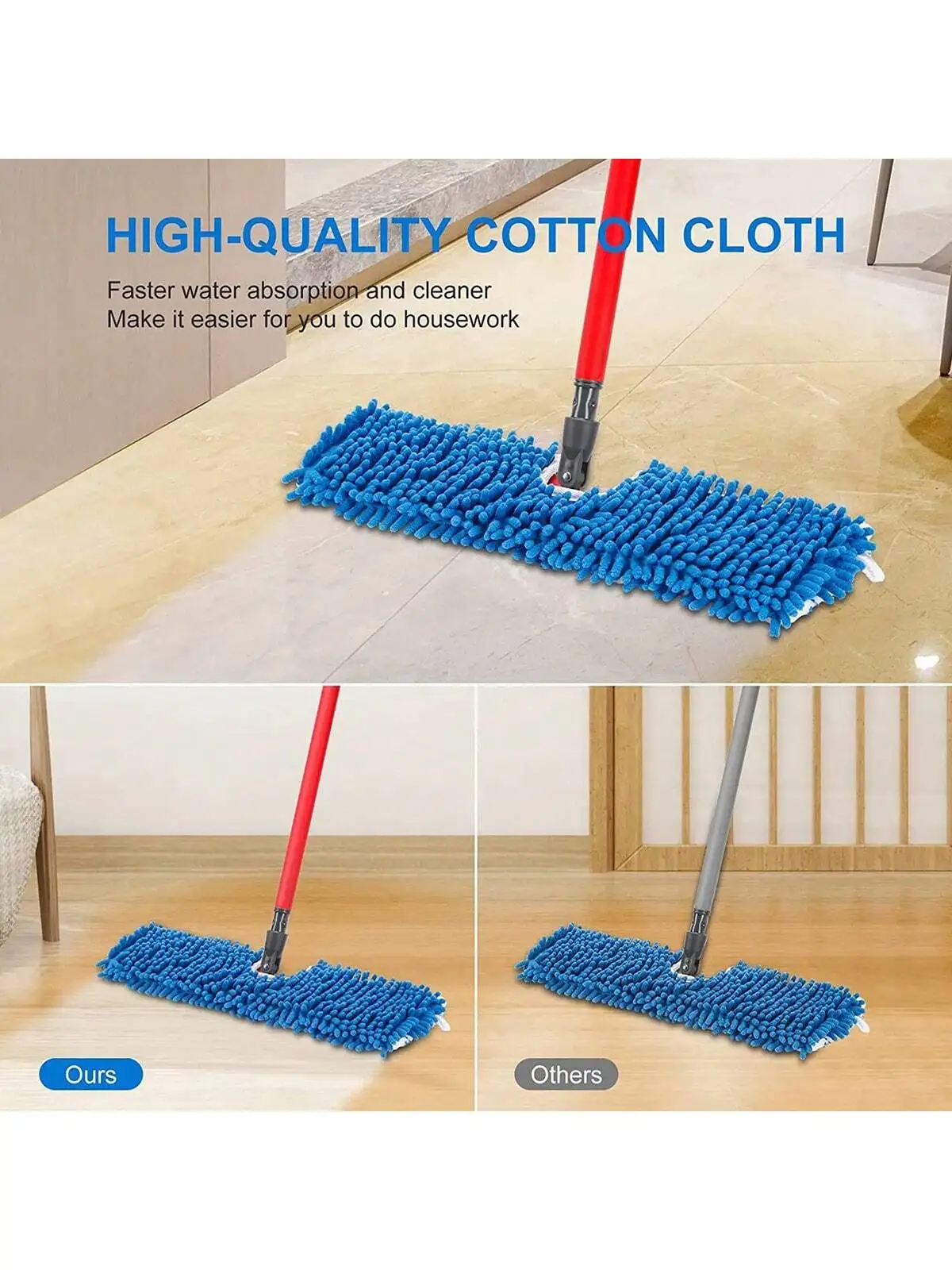 3 Packs Microfiber Mop Refills Compatible with O-Cedar and Vileda, Replacement Mop Heads for Dry/Wet Use Machine Washable