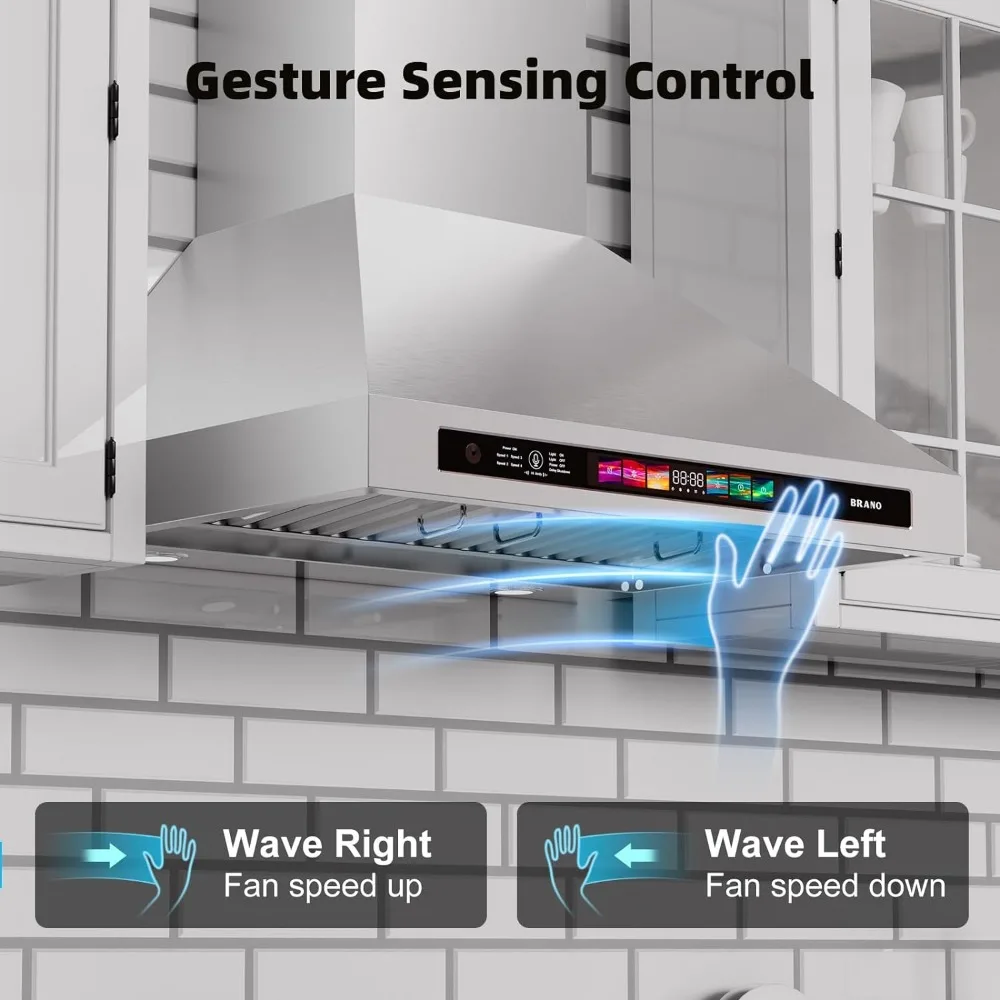 Afzuigkap, 30 Inch Muurbevestiging Met Stem/Gebaar/Aanraakbediening, 900 Cfm Afzuigkap Met Afzuigventilator Met 4 Versnellingen, Afzuigkap