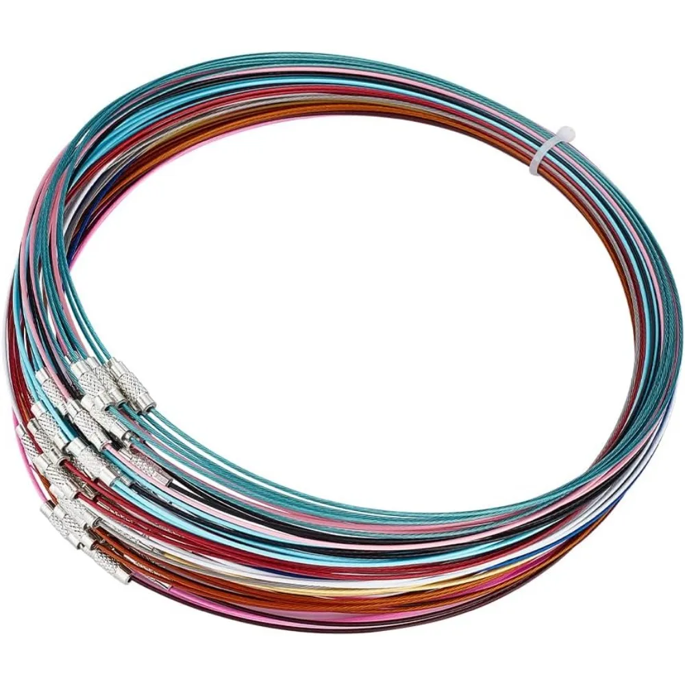 

60 шт., 12 цветов, ожерелья из проволоки из нержавеющей стали, шнур, металлическая проволока, ожерелья с латунной застежкой-винтом, провода 44,5 см, колье-колье