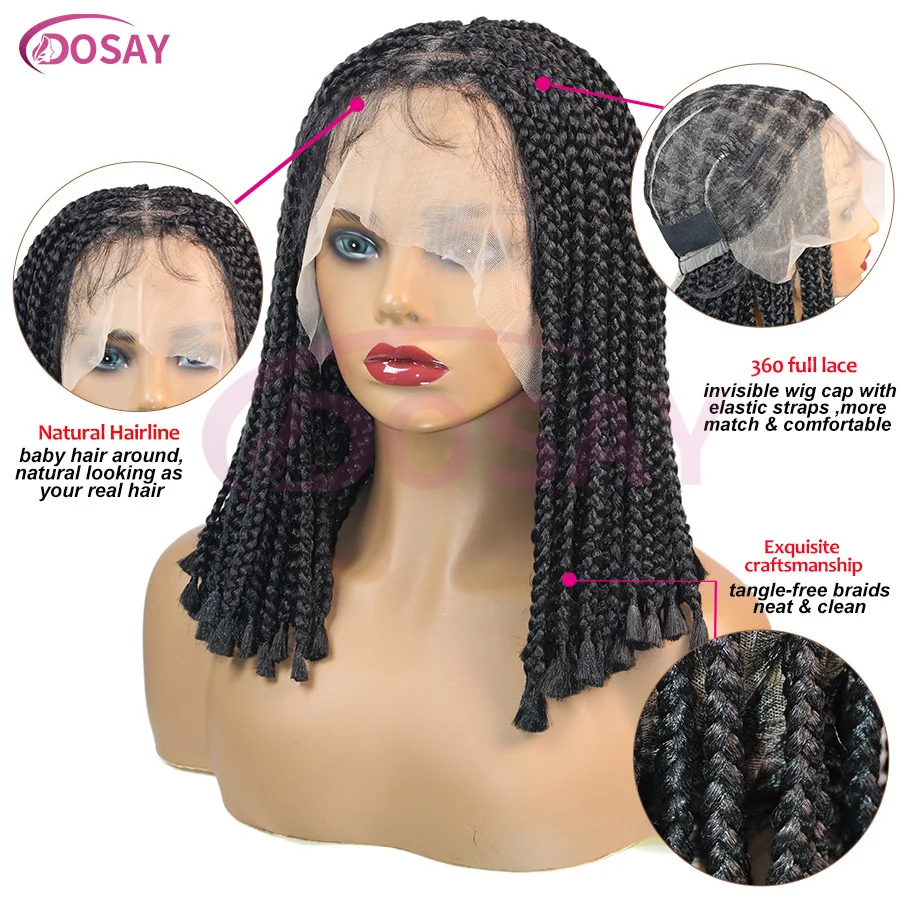 Synthetische volle Spitze vorne geflochtene Perücke kurze 10 Zoll Faux Locs schwarz knotenlose Box Square Cornrows Dreadlock Perücken für schwarze Frauen