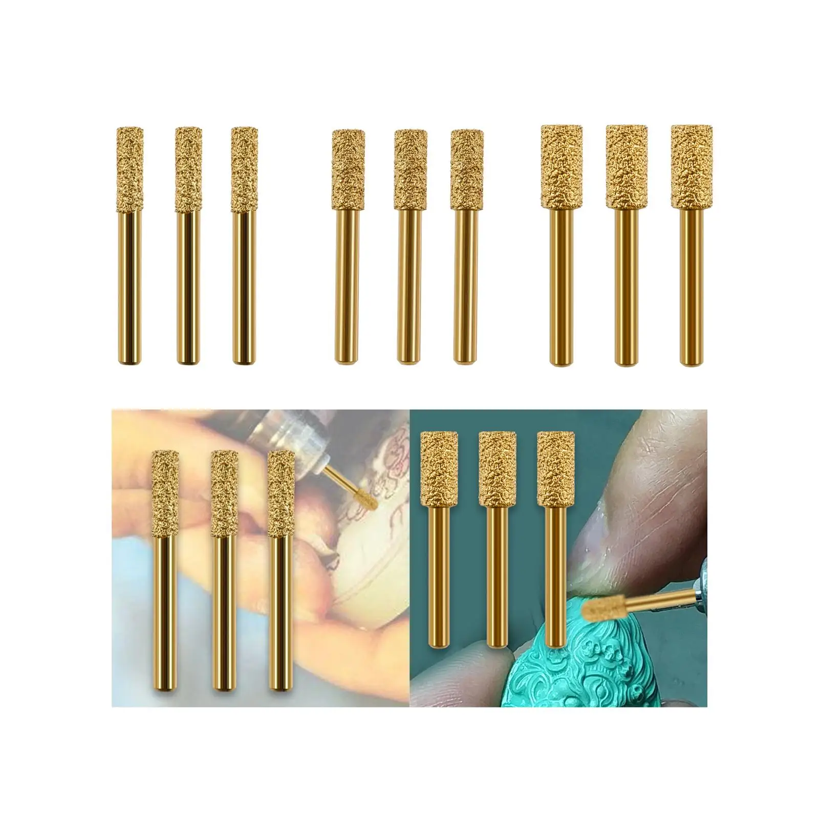 Cabezal de molienda de cilindro de broca de molienda, 3 uds., para moler cerámica, tallado de vidrio