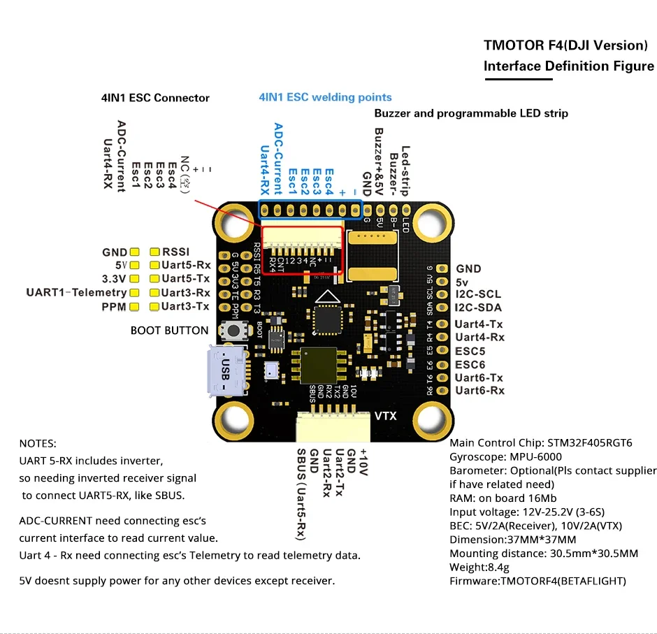 TMotor F4 HD Flight Controller 2-8s with BEC for FPV Racing Drone quadcopter Multirotor suit for DJI HD VTX HDVTX