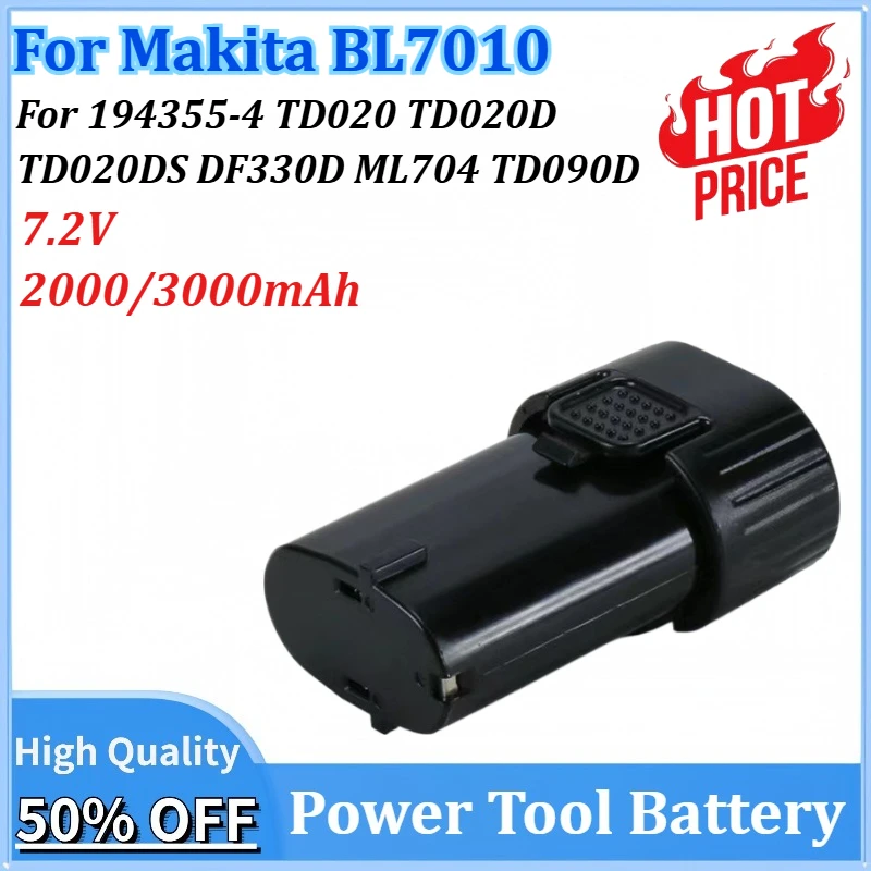 

7.2V 2000/3000mAh BL7010 Li-ion Battery Replacement for Makita 194355-4 TD020 TD020D TD020DS DF330D ML704 TD090D Power Tools