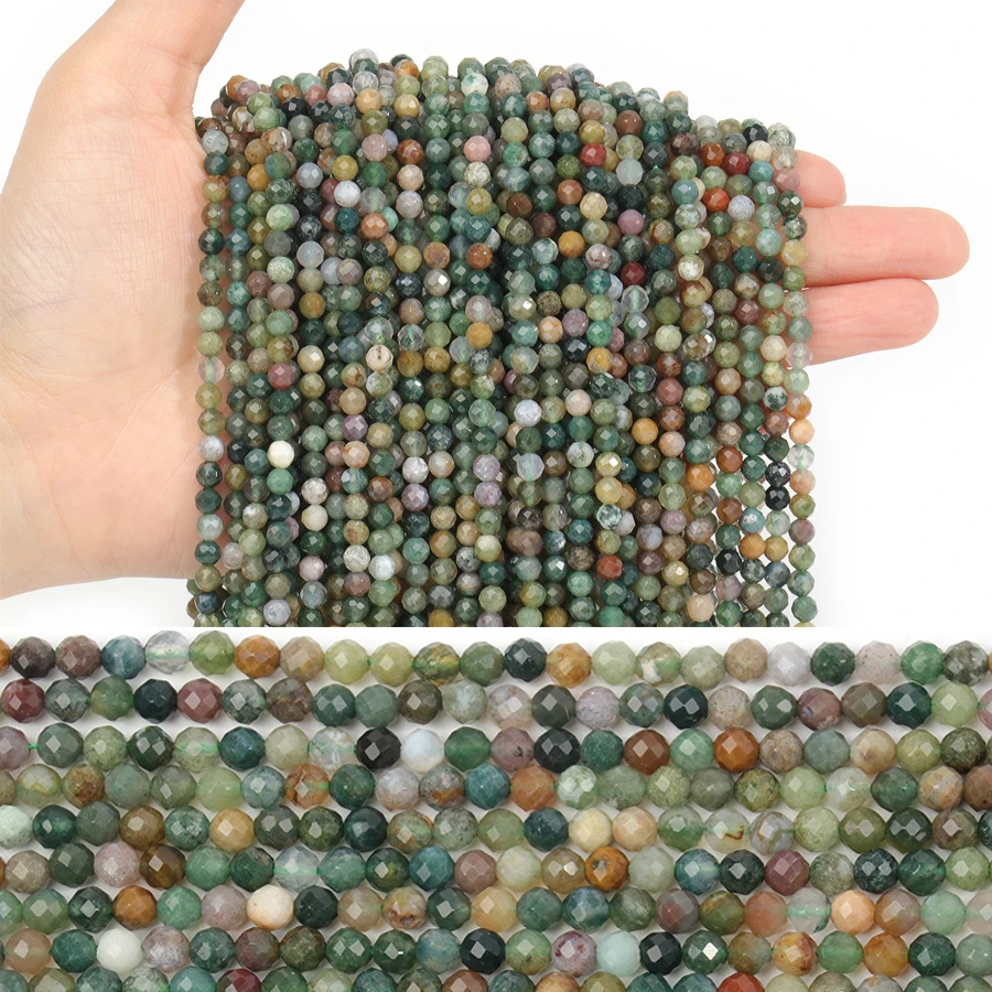 Natural A+ Indian Agate 2mm 3mm 4mm Small Faceted Stone Beads Round Loose Beads For Jewelry Making DIY Bracelets Necklace Strand