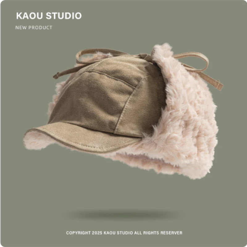 قبعات البيسبول اليابانية الرجعية بو القطيفة للرجال والنساء الشتاء سميكة ودافئة في الهواء الطلق ركوب الدراجات والتزلج واقيات الأذن قبعات منفذها #5