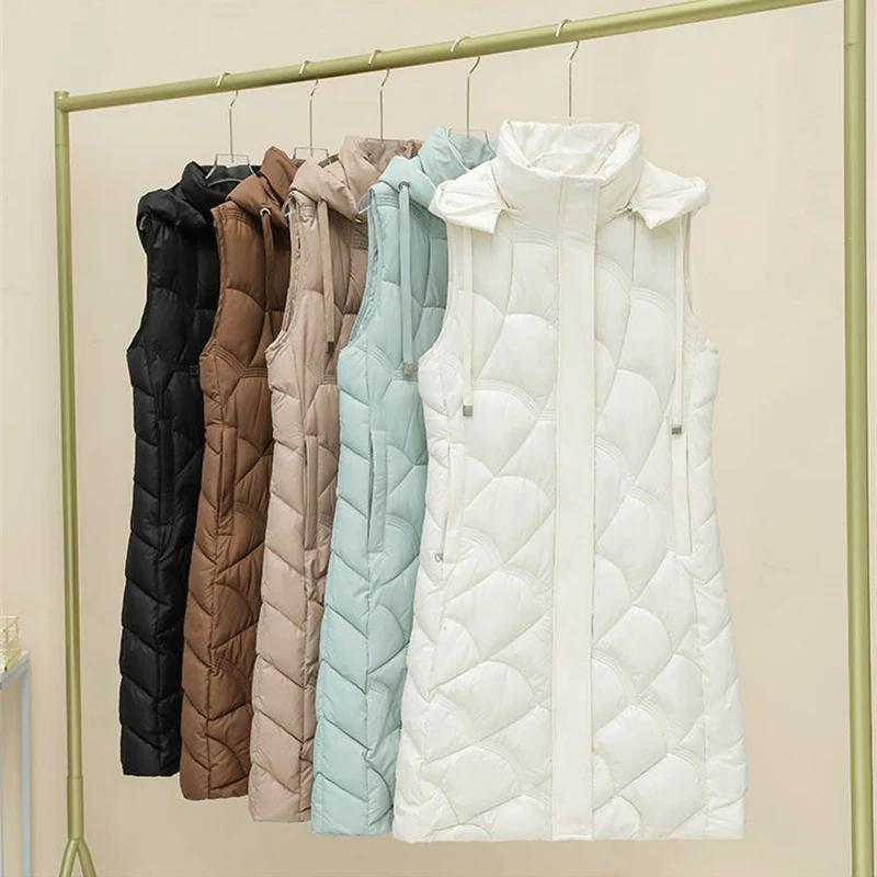 

Vest Womens Jacket Sleeveless 2025 New Winter Long Hooded Waistcoat Vest Female Warm Thicken Outwear Parkas Ladies