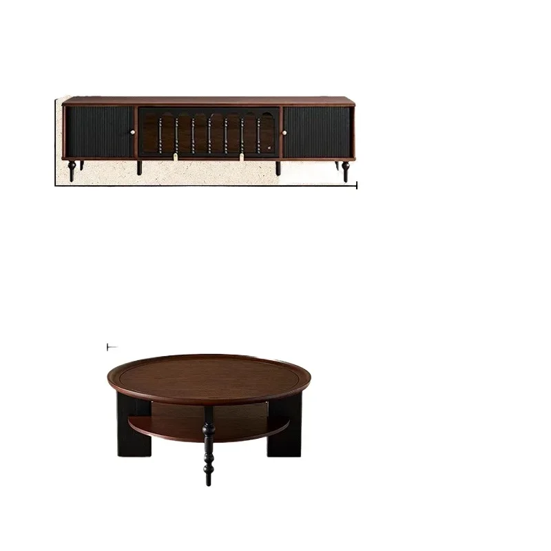 

French retro solid wood TV cabinet, living room black American light luxury medium and ancient style