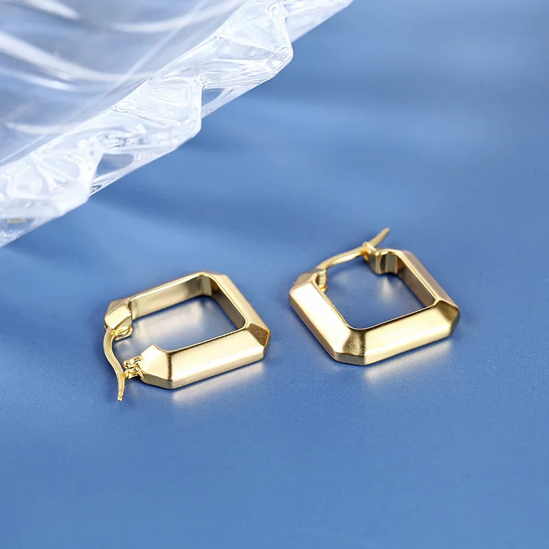 Stylish square gold earrings Retro niche brass ring simple custom studs High-end earrings