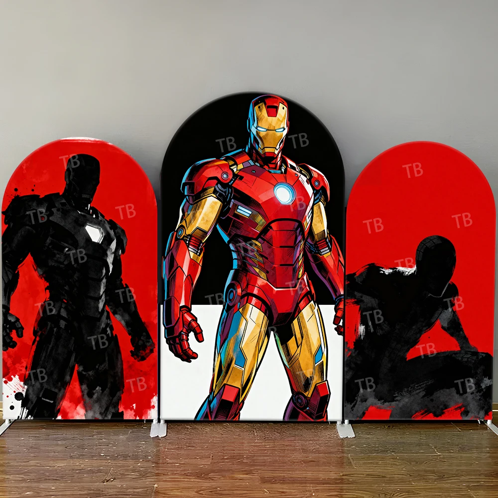 

Iron Man Vibrant Style Arch Backdrop Cover Dynamic Superhero Scene For Kids Birthday Baby Shower Photo Booth Decor Background