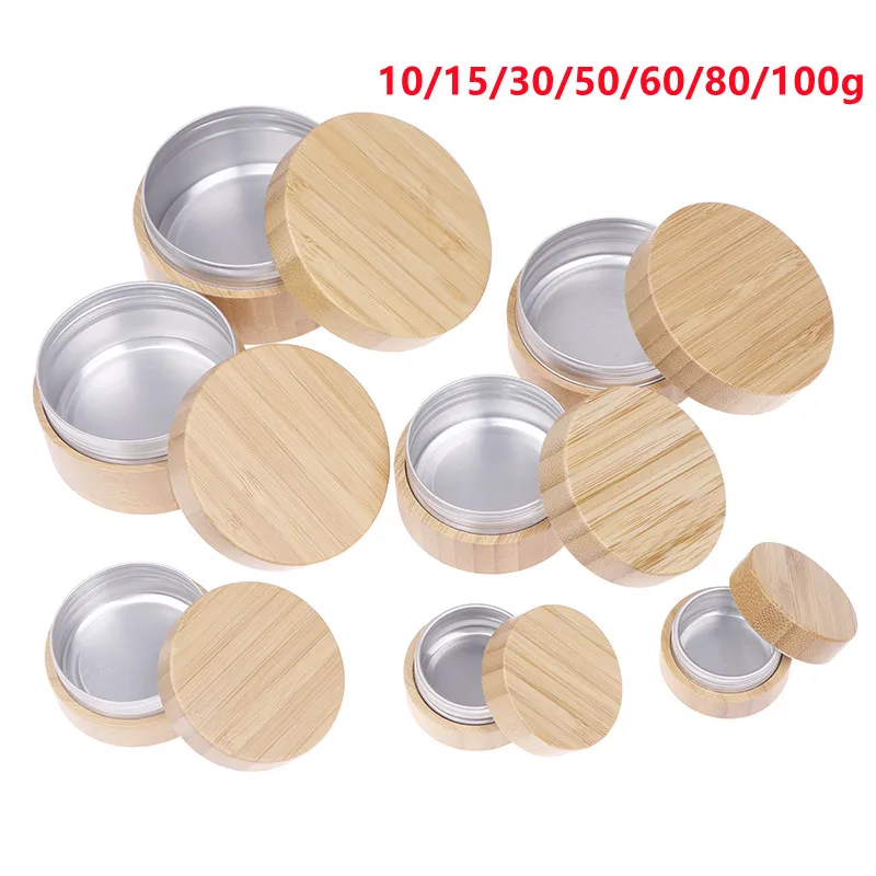 10/15/30/50/60/80/100g Bamboo Bottle Cream Jar Nail Art Mask Cream Refillable Empty Cosmetic Makeup Container Bottle Storage Box