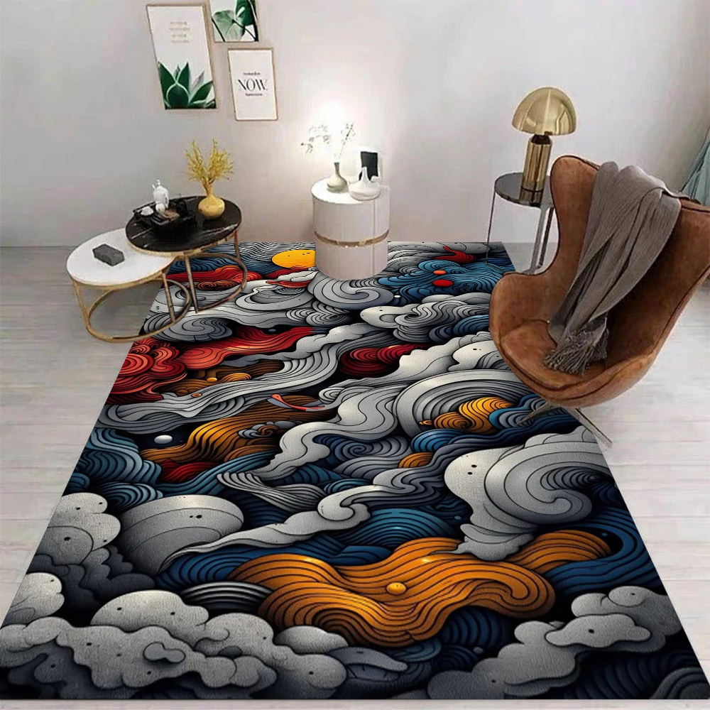 Chinese Style Pattern Floor Mat Various Styles With Clouds Yin Yang Red Crowned Cranes Koi Fish Scenes Rug For Home Decor