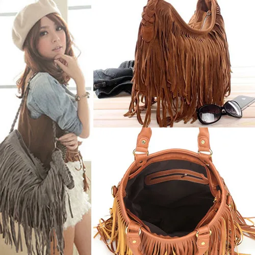 Hirigin Women Shoulder bag Solid Tassels Trending Cross Body Bag Tassel Suede Faux fur Fringe Messenger Shoulder Handbag