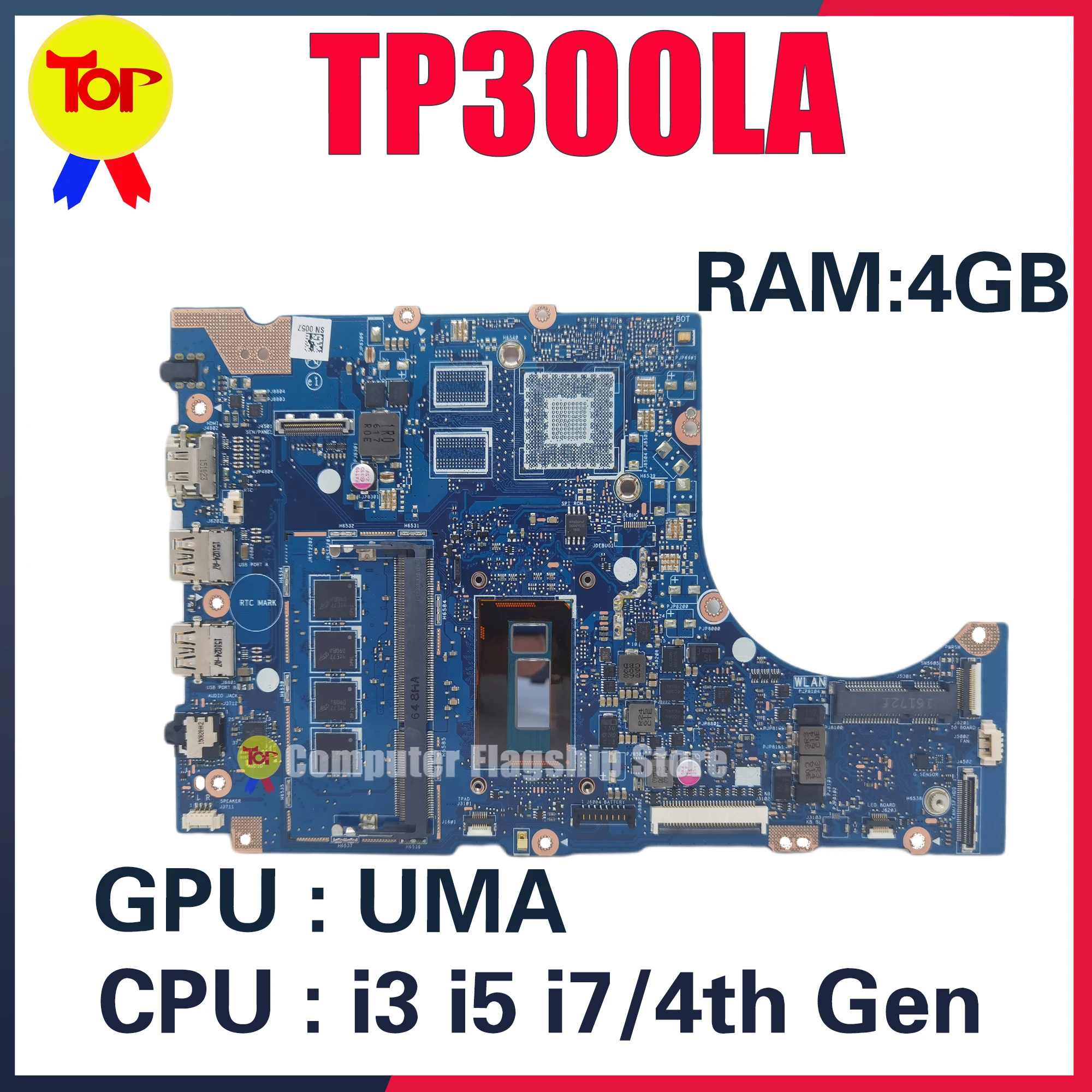 KEFU TP300LA_MB Laptop Motherboard For ASUS TP300LD TP300L TP300LAB Q302LA Mainboard I3 I5 I7 CPU 4G-RAM GT820 920 100% Working