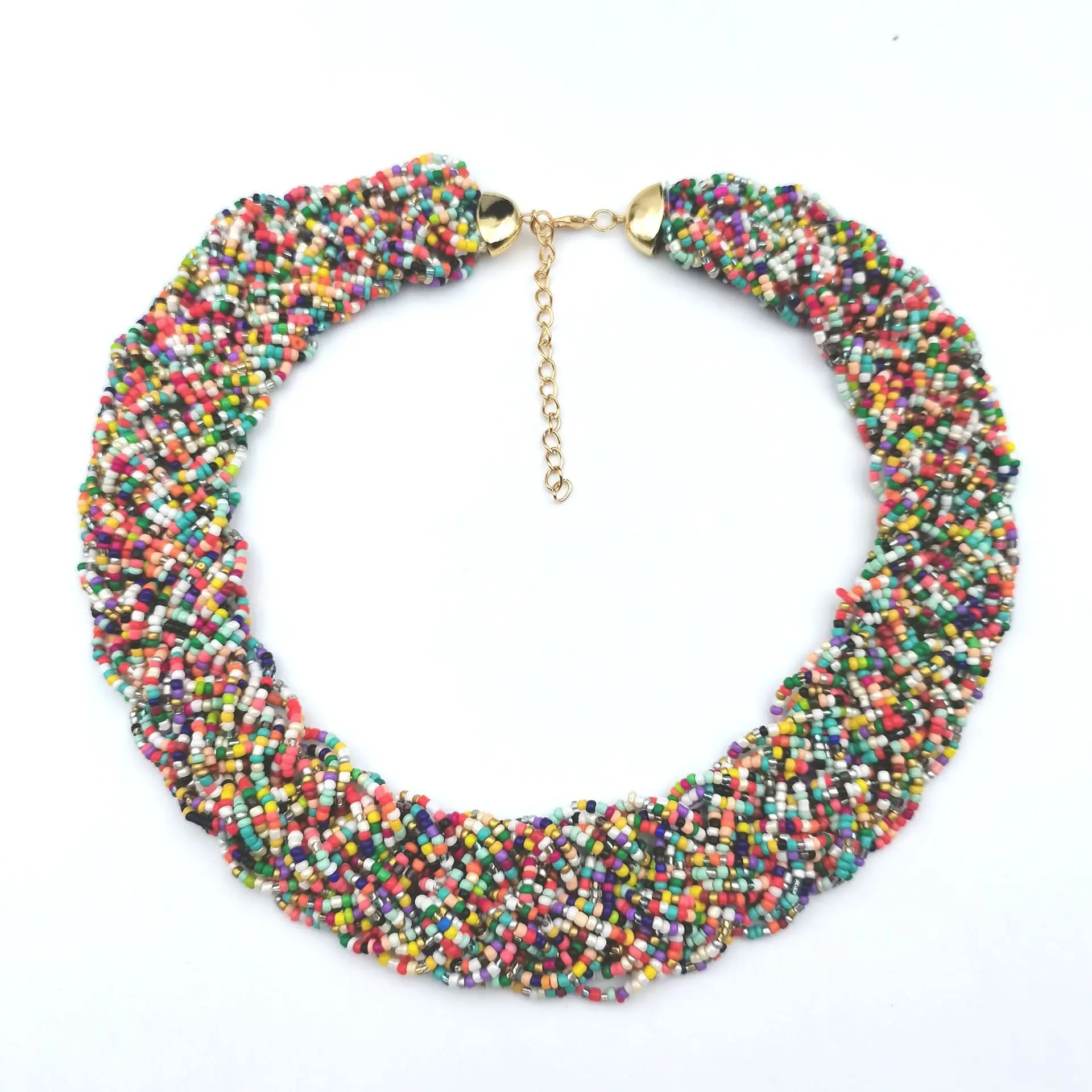 European and American Fashion Bohemian Ethnic Style Colorful Rice Bead Neckchain Beaded Versatile Necklace