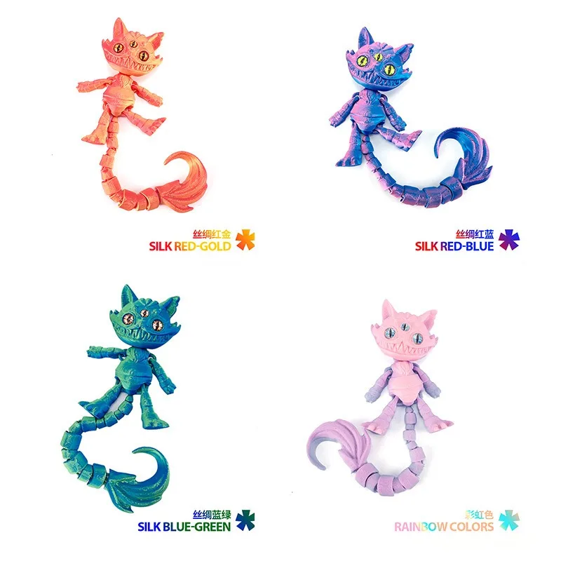 Nieuwigheid 3D Afdrukken Lange staart Enge Kat Speelgoed Halloween Monster Kat Dier Figuur Modellen Gewrichten Beweegbare Stress Relief Speelgoed gift