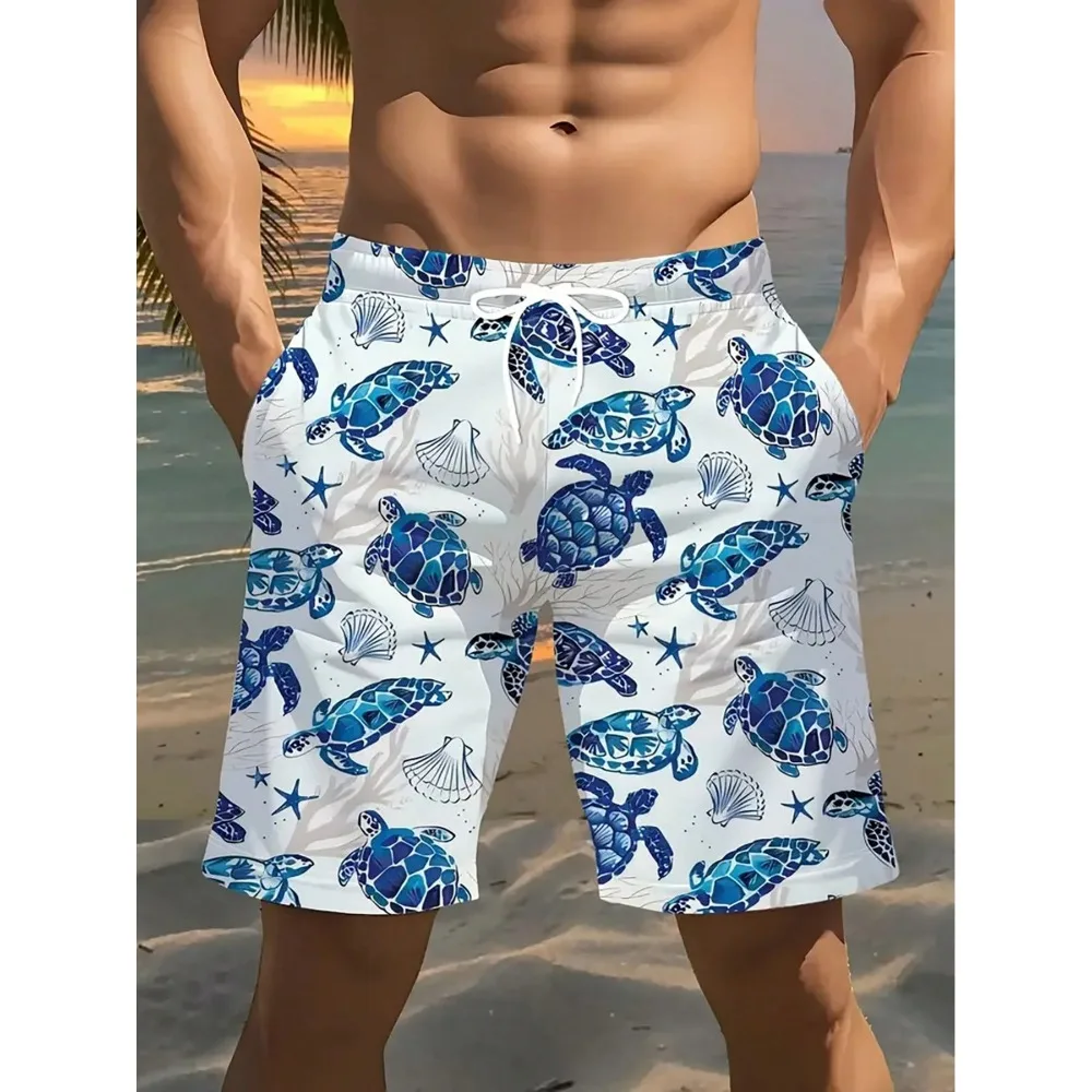 

Men'S Ocean-Style Printed Quick-Dry Beach Shorts, Turtle Pattern With Pocket Compression Elastic Lining Swimming Trunks, Pocket Drawstring Casual Shorts, Summer Outdoor Sports Comfortable Shorts, Seaside Vacation Beach ShortsMen'S, Boys', Men'S Plus Size,