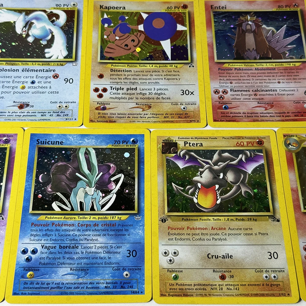 PKM French Galaxy PTCG Foil Proxy Old Game Card Entei German Hitmontop Lugia Espeon Aerodactyl Suicune Typhlosion CollectibleToy