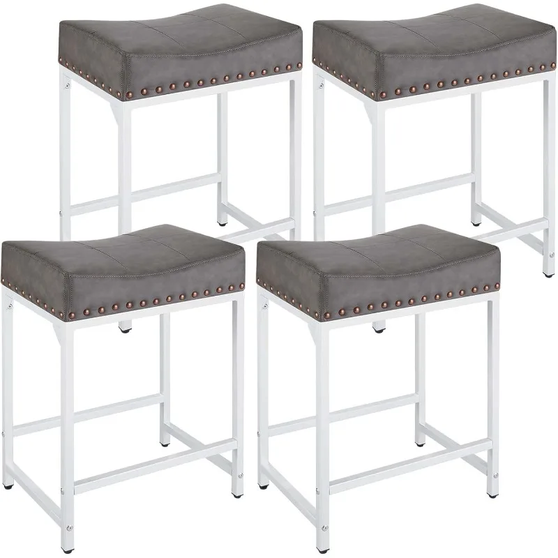 

Bar Stools Set of 4, 24" Counter Height Bar Stools Set of 4 with Soft Cushion and Barstools Steel Frame, Backless Saddle Counter