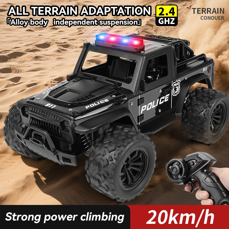 ZWN 1:16 alliage haute vitesse tout-terrain camion de Police voiture RC avec son de musique et lumières LED jouet extérieur 2.4G voitures télécommandées