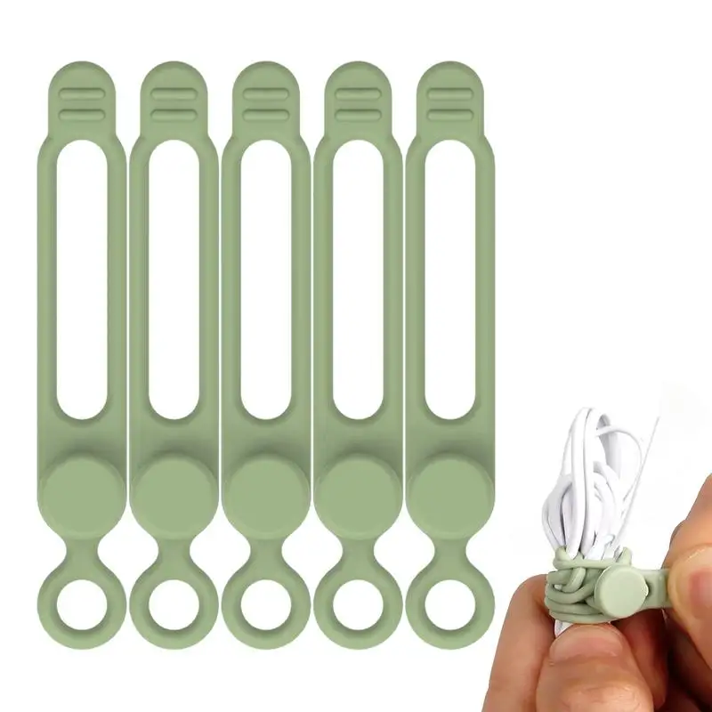 5ชิ้นสายซิลิโคนสายที่รัดสายหัวเข็มขัด Reusable Soft สายไฟสำหรับห้องครัวอุปกรณ์สายชาร์จ USB