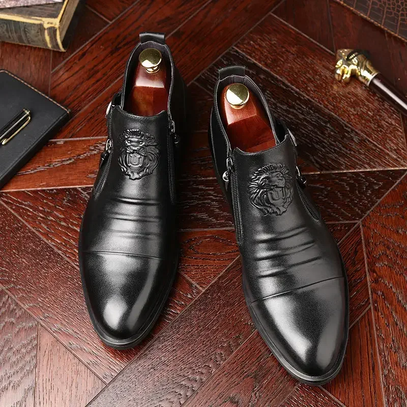 Men's Shoes Trendy Men Boots Luxury High Quality Leather Embossing Men's Boots Zip Male Leather Shoes Hard-Wearing Work Footwear - Image 5