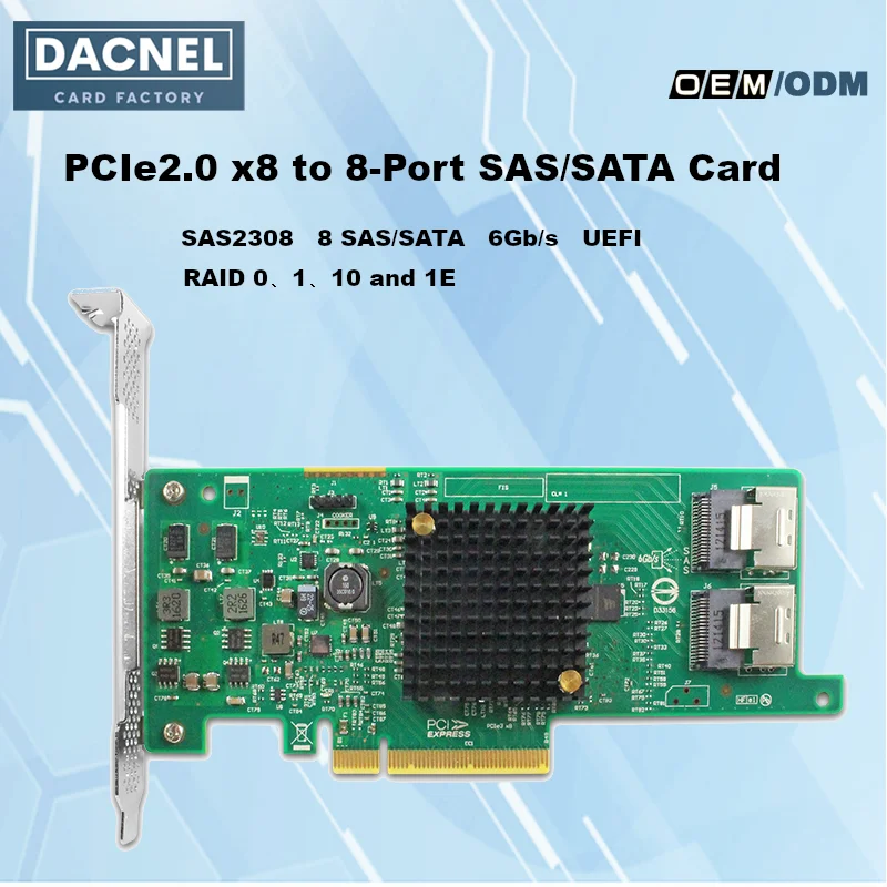 PCIe2.0 x8 to 8-Port SAS/SATA Card SAS2308 RAID 0/1/10/1E UEFI 6Gb/s