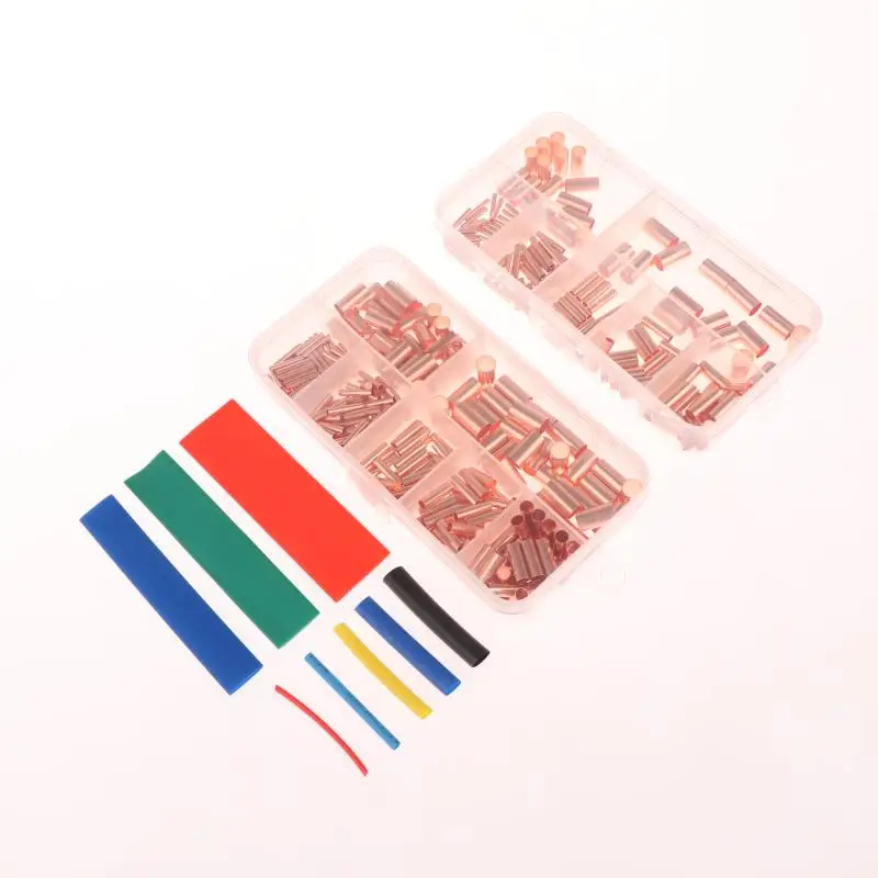 7 Size Copper Crimp Connector 125/250/414/578Pcs Non Insulated Electrical Butt Terminal Assortment Kit Wire Ferrules Set