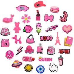 Hot Sale 1Pcs PVC Pink Girls Shoe Charms Pin for Crocs Accessories Bracelet Wristband DIY Decoration Girls Women Party Gifts