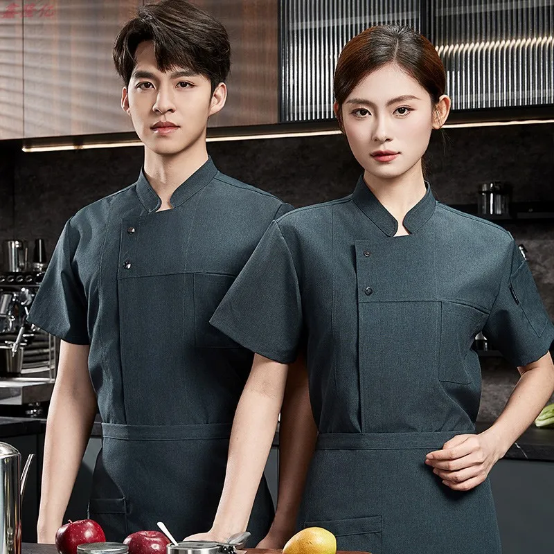 여름 얇은 통기성 메쉬 스탠드 칼라 요리사 재킷 반팔 호텔 레스토랑 스테이크 하우스 케이크 베이커 작업복