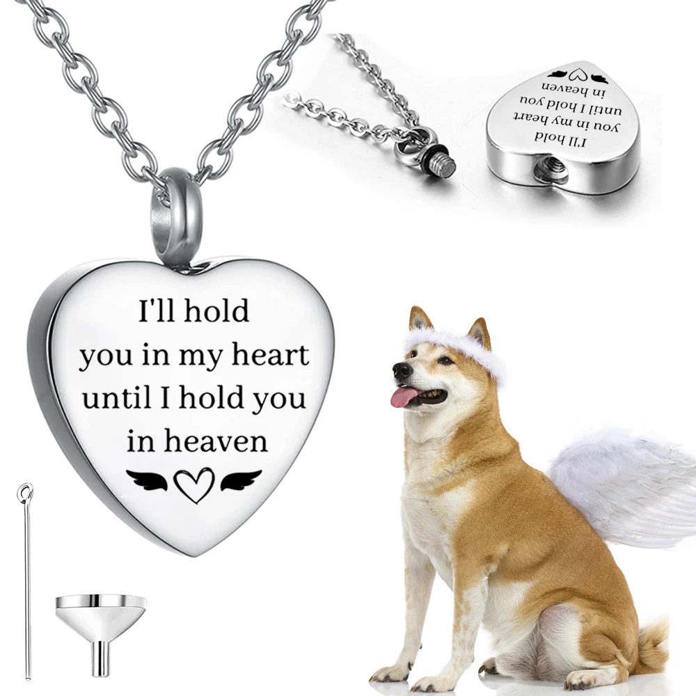 Angel Wing Cremation Necklace for Ashes Stainless Steel Urn Pendant Ashes Holder Memorial Jewelry- -I\'II hold you in my heart ﻿