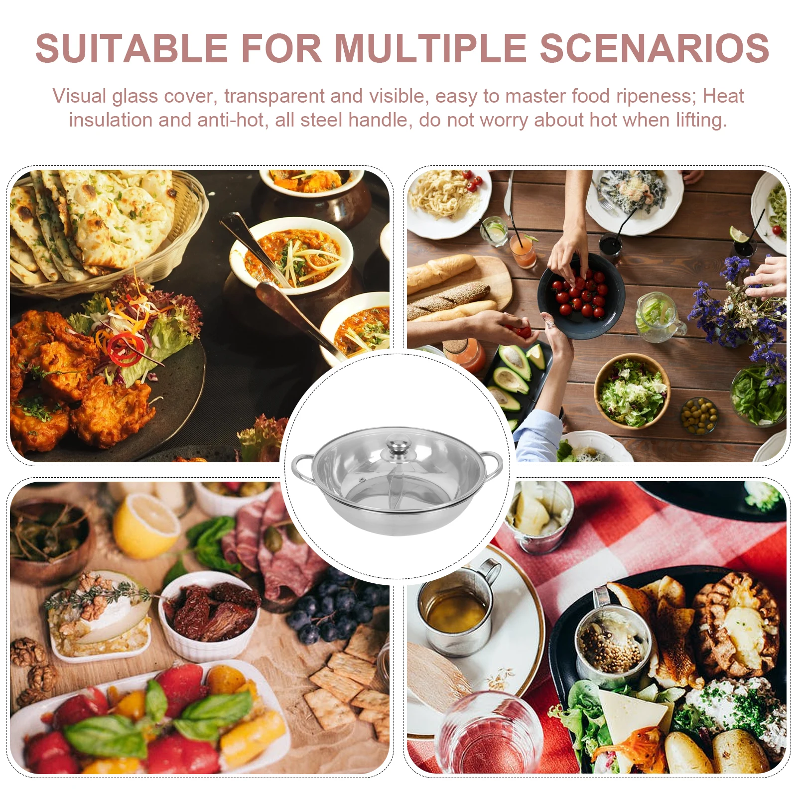

M Duck Hot Pot Stainless Steel Double Flavor Soup Cookware Tempered Glass Kitchen Utensils Gas Cooker Home Practical